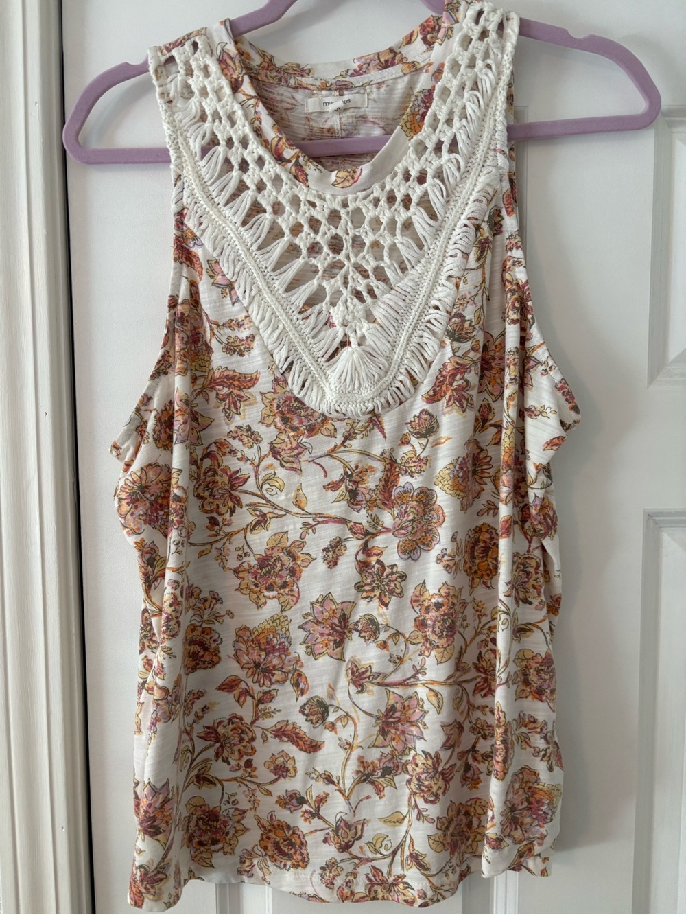 Maurices Cream Floral Crochet Yoke Tank